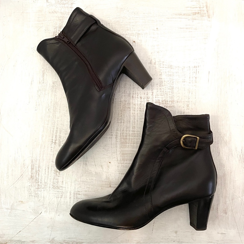 AGL Dark Brown Leather Side Buckle Ankle Boots Side Buckle Size 39 (US 9)